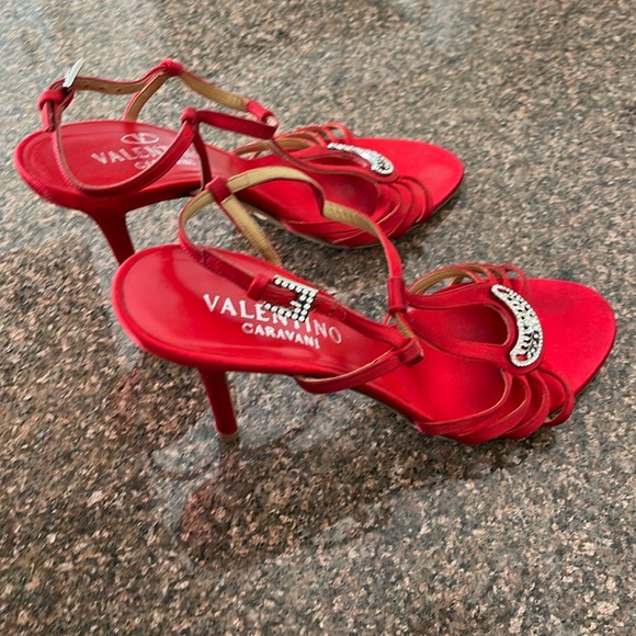 VALENTINO GARAVANI LADIES RED SILVER CRYSTAL HEEL SANDAL-9.5-WEDDING-PARTY-PROM - Picture 2 of 14